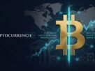 A premium cinematic editorial image representing the Bitcoin Halving with a bisected gold Bitcoin symbol, set against a deep navy blue background with financial charts and blockchain data, illustrating a digital asset alternative to the Federal Reserve monetary system.