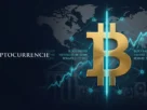 A premium cinematic editorial image representing the Bitcoin Halving with a bisected gold Bitcoin symbol, set against a deep navy blue background with financial charts and blockchain data, illustrating a digital asset alternative to the Federal Reserve monetary system.