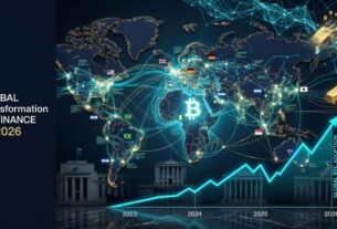 A premium cinematic financial editorial image showing a glowing Bitcoin symbol at the center of a world map with illuminated nodes representing global bitcoin adoption and the Lightning Network.