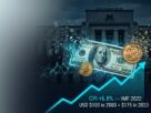 A premium editorial illustration showing the decline of purchasing power, featuring a dissolving US dollar and gold coin shattering into digital fragments against a dark Federal Reserve silhouette and a rising cyan inflation chart.